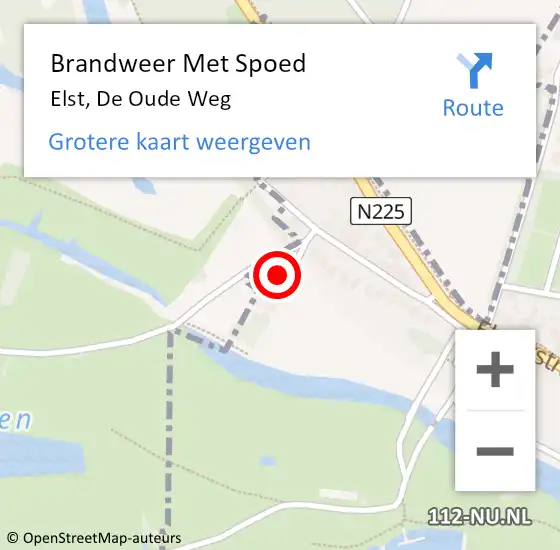 Locatie op kaart van de 112 melding: Brandweer Met Spoed Naar Elst, De Oude Weg op 1 maart 2022 16:14