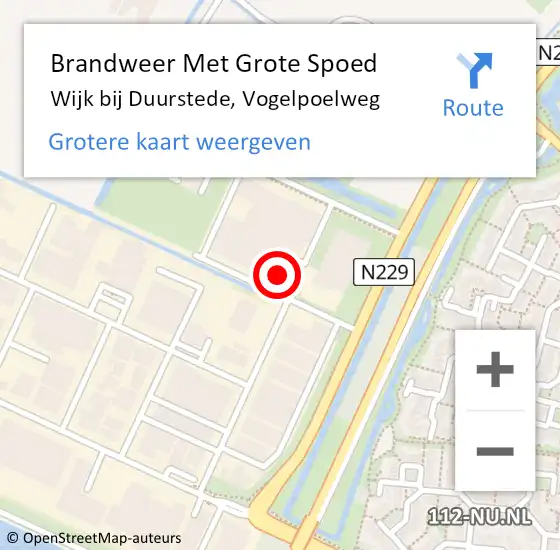 Locatie op kaart van de 112 melding: Brandweer Met Grote Spoed Naar Wijk bij Duurstede, Vogelpoelweg op 1 maart 2022 16:14