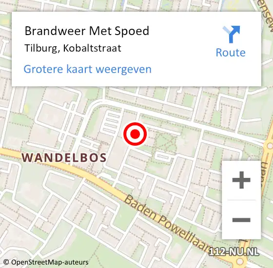 Locatie op kaart van de 112 melding: Brandweer Met Spoed Naar Tilburg, Kobaltstraat op 1 maart 2022 16:29