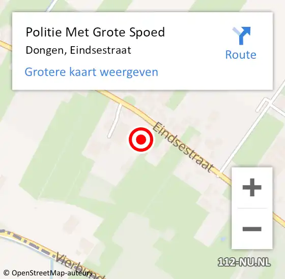 Locatie op kaart van de 112 melding: Politie Met Grote Spoed Naar Dongen, Eindsestraat op 1 maart 2022 16:42