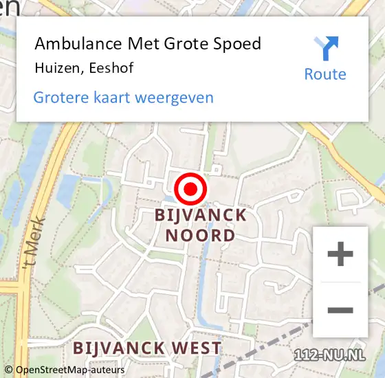 Locatie op kaart van de 112 melding: Ambulance Met Grote Spoed Naar Huizen, Eeshof op 10 juli 2014 00:19