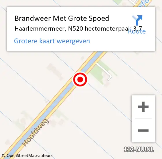 Locatie op kaart van de 112 melding: Brandweer Met Grote Spoed Naar Haarlemmermeer, N520 hectometerpaal: 3,7 op 1 maart 2022 19:00