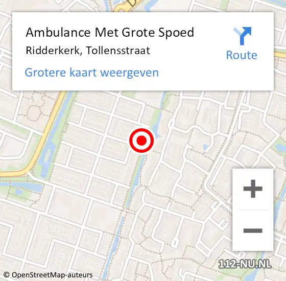Locatie op kaart van de 112 melding: Ambulance Met Grote Spoed Naar Ridderkerk, Tollensstraat op 1 maart 2022 19:27