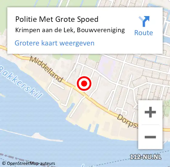 Locatie op kaart van de 112 melding: Politie Met Grote Spoed Naar Krimpen aan de Lek, Bouwvereniging op 1 maart 2022 19:29