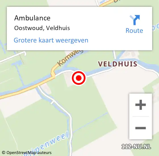 Locatie op kaart van de 112 melding: Ambulance Oostwoud, Veldhuis op 1 maart 2022 19:29