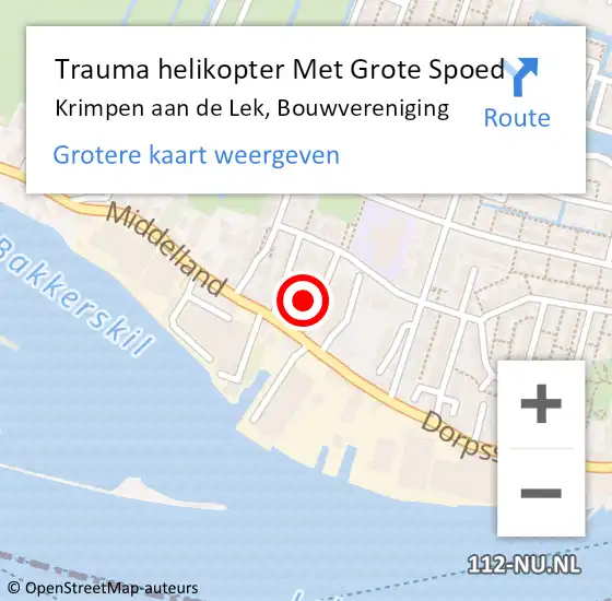 Locatie op kaart van de 112 melding: Trauma helikopter Met Grote Spoed Naar Krimpen aan de Lek, Bouwvereniging op 1 maart 2022 19:29