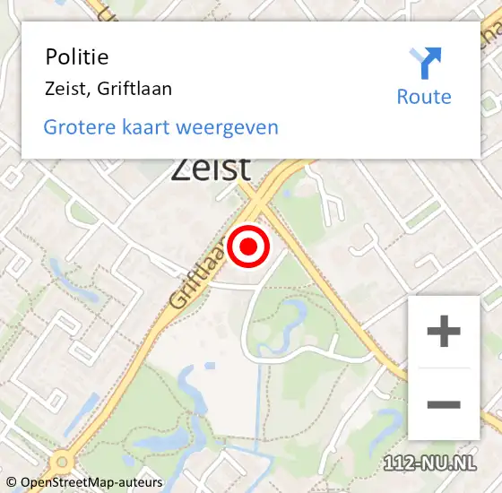 Locatie op kaart van de 112 melding: Politie Zeist, Griftlaan op 1 maart 2022 19:38