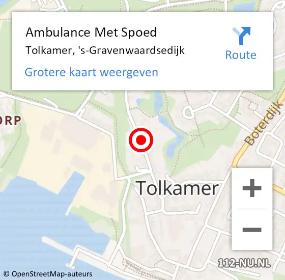 Locatie op kaart van de 112 melding: Ambulance Met Spoed Naar Tolkamer, 's-Gravenwaardsedijk op 1 maart 2022 19:38