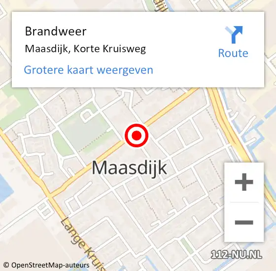 Locatie op kaart van de 112 melding: Brandweer Maasdijk, Korte Kruisweg op 1 maart 2022 19:45