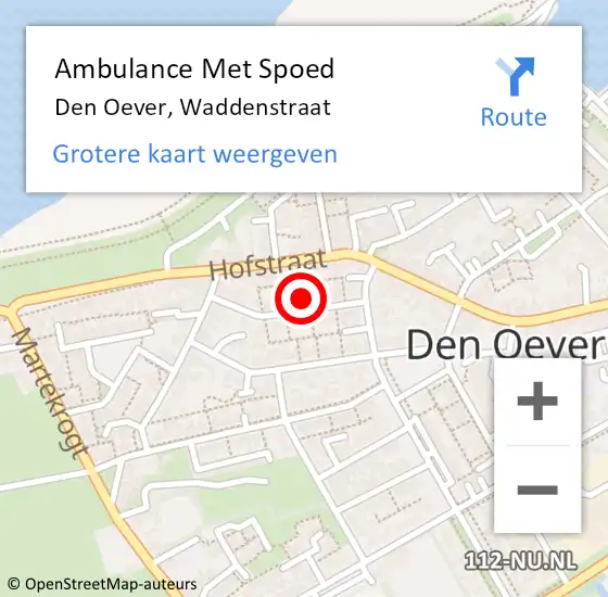 Locatie op kaart van de 112 melding: Ambulance Met Spoed Naar Den Oever, Waddenstraat op 1 maart 2022 19:50