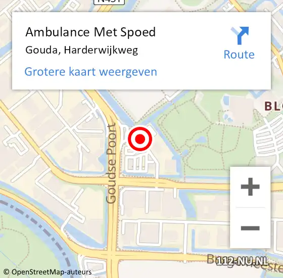 Locatie op kaart van de 112 melding: Ambulance Met Spoed Naar Gouda, Harderwijkweg op 1 maart 2022 19:55