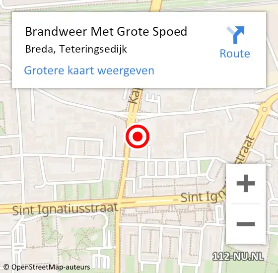 Locatie op kaart van de 112 melding: Brandweer Met Grote Spoed Naar Breda, Teteringsedijk op 1 maart 2022 20:38