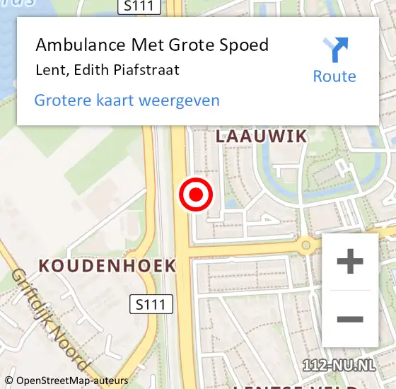 Locatie op kaart van de 112 melding: Ambulance Met Grote Spoed Naar Lent, Edith Piafstraat op 1 maart 2022 21:00