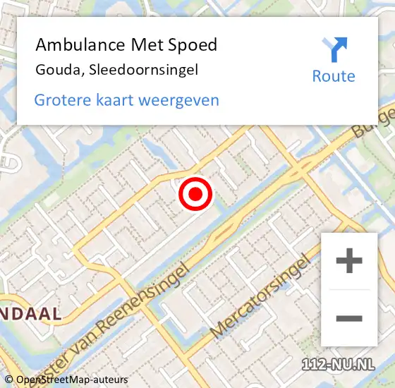 Locatie op kaart van de 112 melding: Ambulance Met Spoed Naar Gouda, Sleedoornsingel op 1 maart 2022 21:02