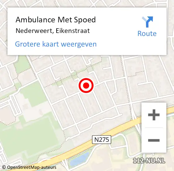 Locatie op kaart van de 112 melding: Ambulance Met Spoed Naar Nederweert, Eikenstraat op 1 maart 2022 21:10