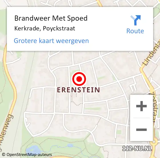 Locatie op kaart van de 112 melding: Brandweer Met Spoed Naar Kerkrade, Poyckstraat op 1 maart 2022 21:38