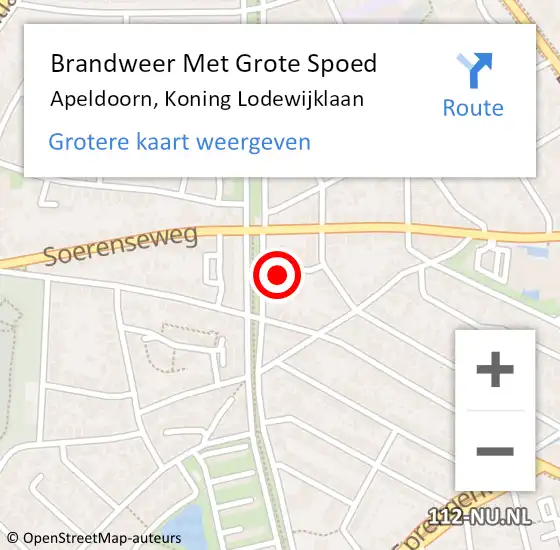 Locatie op kaart van de 112 melding: Brandweer Met Grote Spoed Naar Apeldoorn, Koning Lodewijklaan op 1 maart 2022 21:58