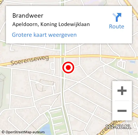 Locatie op kaart van de 112 melding: Brandweer Apeldoorn, Koning Lodewijklaan op 1 maart 2022 22:05