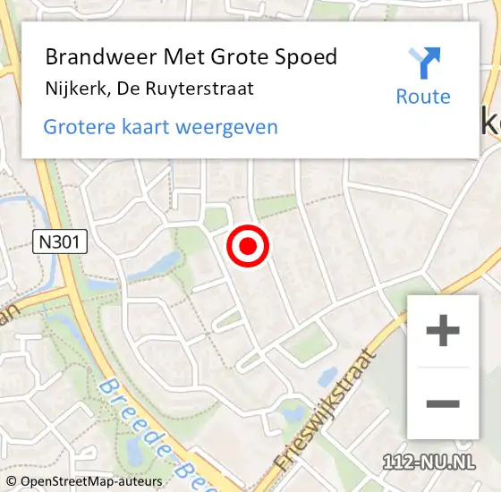 Locatie op kaart van de 112 melding: Brandweer Met Grote Spoed Naar Nijkerk, De Ruyterstraat op 1 maart 2022 22:24