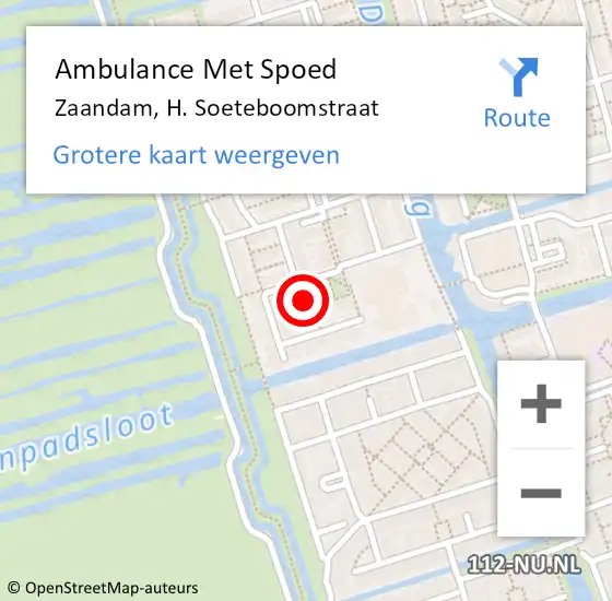 Locatie op kaart van de 112 melding: Ambulance Met Spoed Naar Zaandam, H. Soeteboomstraat op 1 maart 2022 23:03