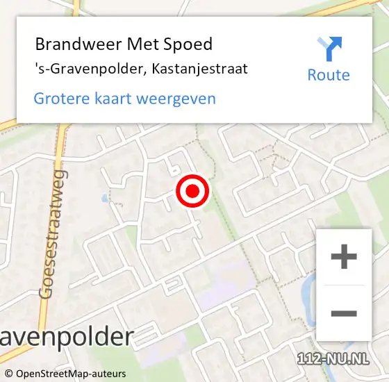 Locatie op kaart van de 112 melding: Brandweer Met Spoed Naar 's-Gravenpolder, Kastanjestraat op 1 maart 2022 23:22