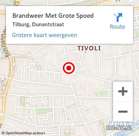 Locatie op kaart van de 112 melding: Brandweer Met Grote Spoed Naar Tilburg, Dunantstraat op 1 maart 2022 23:34