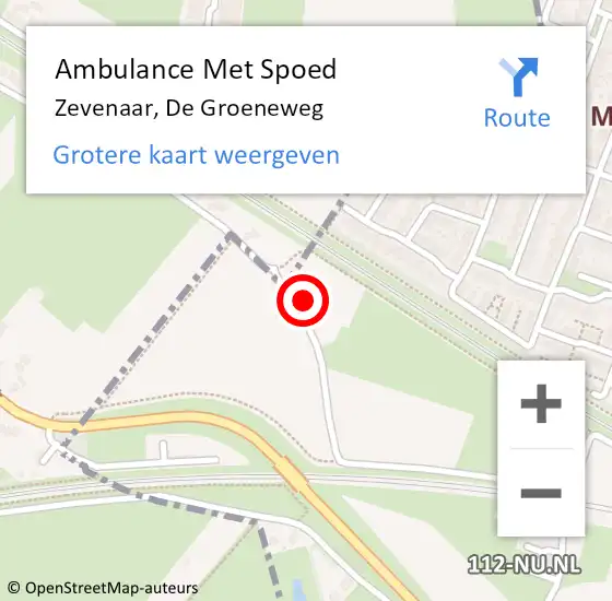 Locatie op kaart van de 112 melding: Ambulance Met Spoed Naar Zevenaar, De Groeneweg op 1 maart 2022 23:42