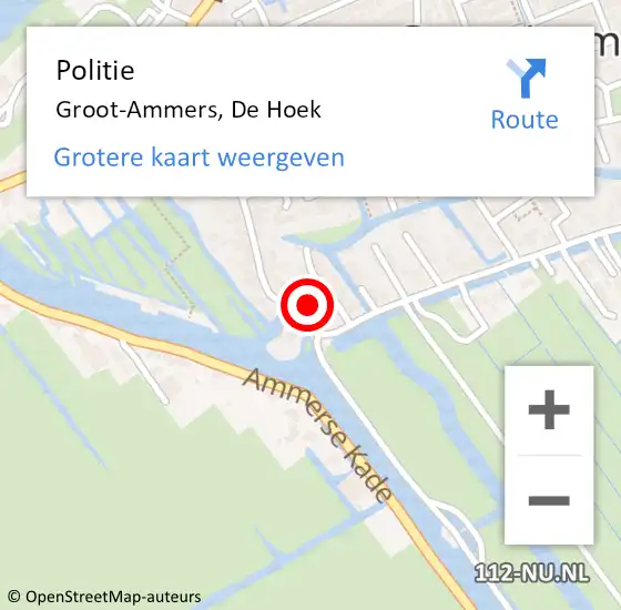 Locatie op kaart van de 112 melding: Politie Groot-Ammers, De Hoek op 2 maart 2022 00:02