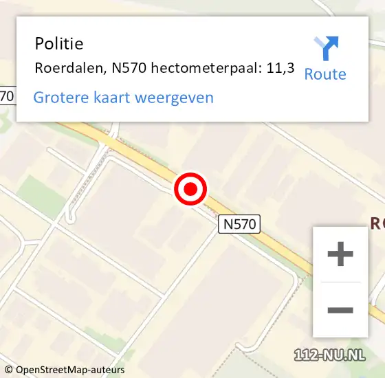 Locatie op kaart van de 112 melding: Politie Roerdalen, N570 hectometerpaal: 11,3 op 2 maart 2022 00:30