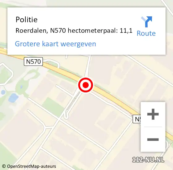 Locatie op kaart van de 112 melding: Politie Roerdalen, N570 hectometerpaal: 11,1 op 2 maart 2022 00:30