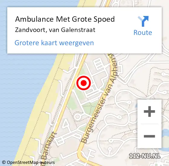 Locatie op kaart van de 112 melding: Ambulance Met Grote Spoed Naar Zandvoort, van Galenstraat op 2 maart 2022 01:26