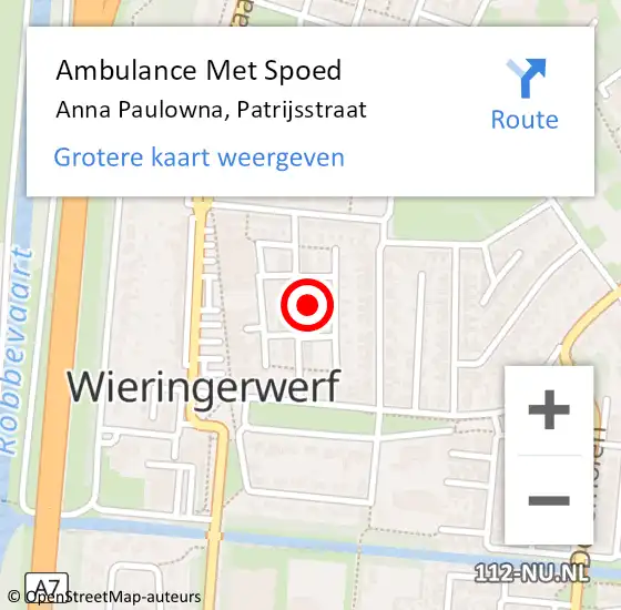 Locatie op kaart van de 112 melding: Ambulance Met Spoed Naar Anna Paulowna, Patrijsstraat op 2 maart 2022 01:39