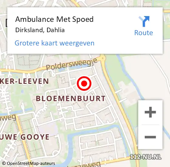 Locatie op kaart van de 112 melding: Ambulance Met Spoed Naar Dirksland, Dahlia op 2 maart 2022 02:04