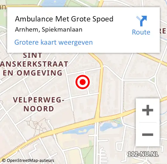 Locatie op kaart van de 112 melding: Ambulance Met Grote Spoed Naar Arnhem, Spiekmanlaan op 2 maart 2022 04:25