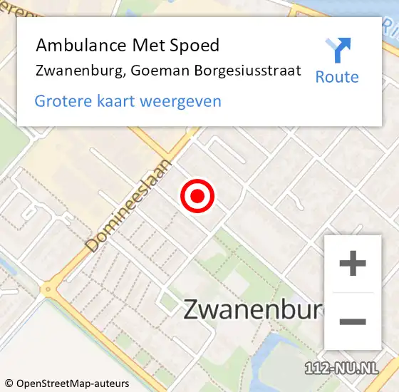 Locatie op kaart van de 112 melding: Ambulance Met Spoed Naar Zwanenburg, Goeman Borgesiusstraat op 2 maart 2022 06:09