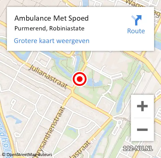Locatie op kaart van de 112 melding: Ambulance Met Spoed Naar Purmerend, Robiniastate op 2 maart 2022 06:15