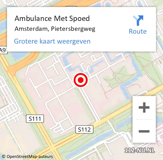 Locatie op kaart van de 112 melding: Ambulance Met Spoed Naar Amsterdam-Zuidoost, Pietersbergweg op 2 maart 2022 07:52