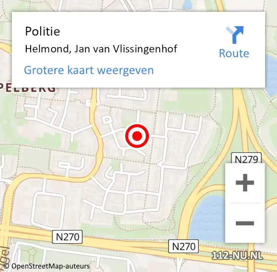 Locatie op kaart van de 112 melding: Politie Helmond, Jan van Vlissingenhof op 2 maart 2022 08:00