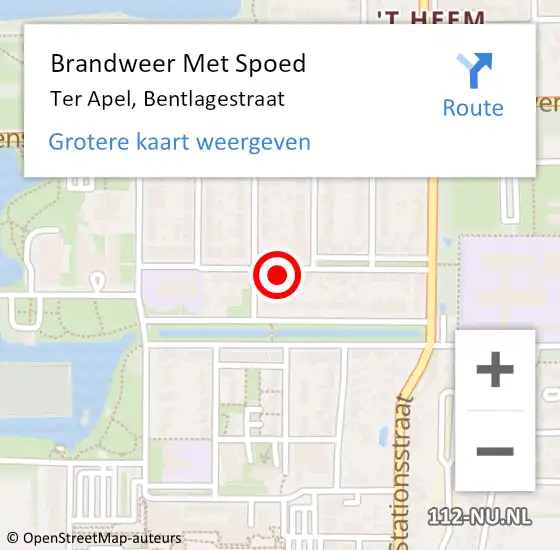 Locatie op kaart van de 112 melding: Brandweer Met Spoed Naar Ter Apel, Bentlagestraat op 2 maart 2022 08:06