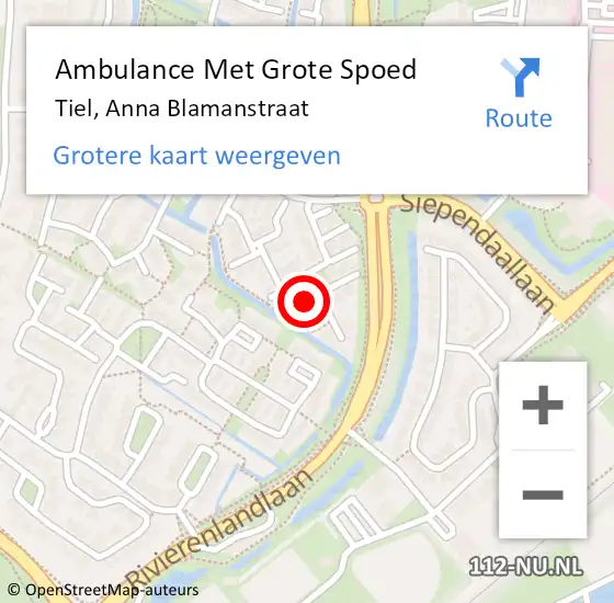 Locatie op kaart van de 112 melding: Ambulance Met Grote Spoed Naar Tiel, Anna Blamanstraat op 2 maart 2022 09:13