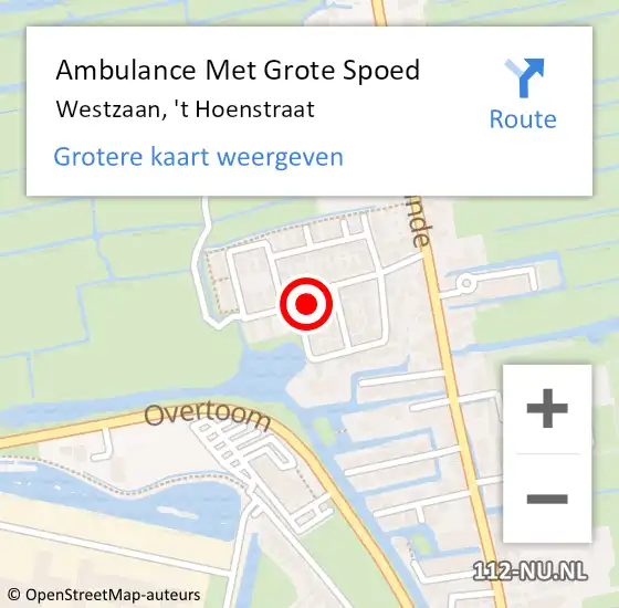 Locatie op kaart van de 112 melding: Ambulance Met Grote Spoed Naar Westzaan, 't Hoenstraat op 2 maart 2022 09:36