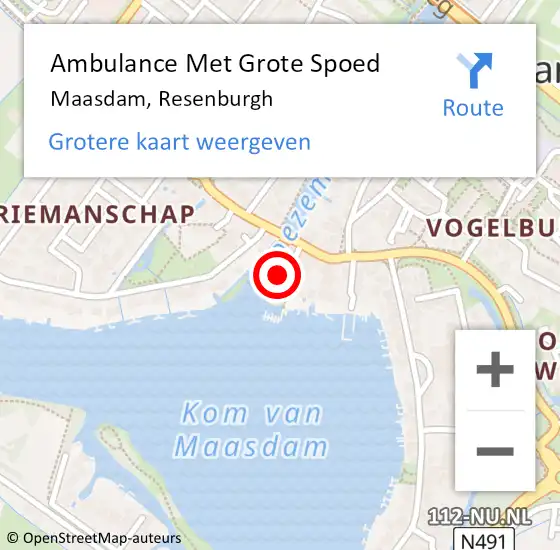 Locatie op kaart van de 112 melding: Ambulance Met Grote Spoed Naar Maasdam, Resenburgh op 2 maart 2022 10:09