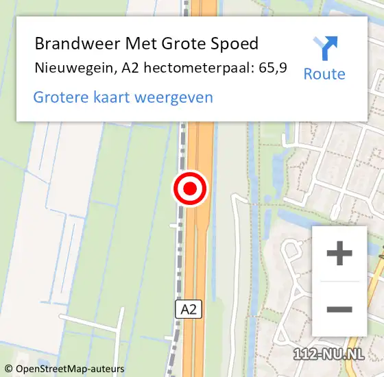 Locatie op kaart van de 112 melding: Brandweer Met Grote Spoed Naar Nieuwegein, A2 hectometerpaal: 65,9 op 2 maart 2022 10:37