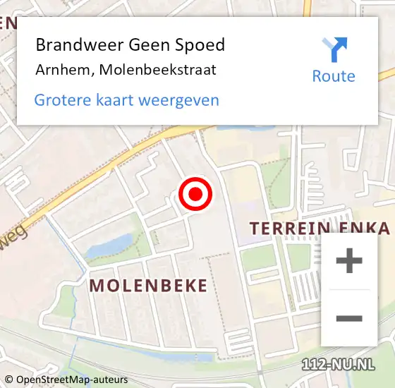 Locatie op kaart van de 112 melding: Brandweer Geen Spoed Naar Arnhem, Molenbeekstraat op 2 maart 2022 10:49