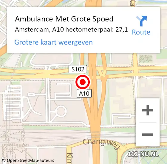 Locatie op kaart van de 112 melding: Ambulance Met Grote Spoed Naar Amsterdam, A10 hectometerpaal: 27,1 op 2 maart 2022 11:22