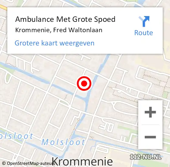 Locatie op kaart van de 112 melding: Ambulance Met Grote Spoed Naar Krommenie, Fred Waltonlaan op 2 maart 2022 11:24