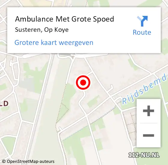 Locatie op kaart van de 112 melding: Ambulance Met Grote Spoed Naar Susteren, Op Koye op 10 juli 2014 01:55