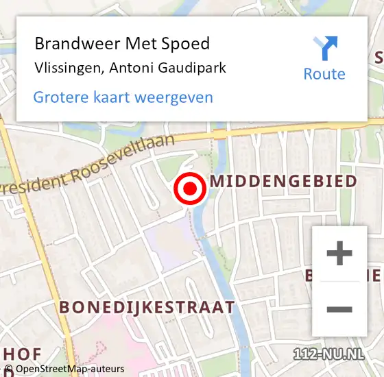 Locatie op kaart van de 112 melding: Brandweer Met Spoed Naar Vlissingen, Antoni Gaudipark op 2 maart 2022 12:10