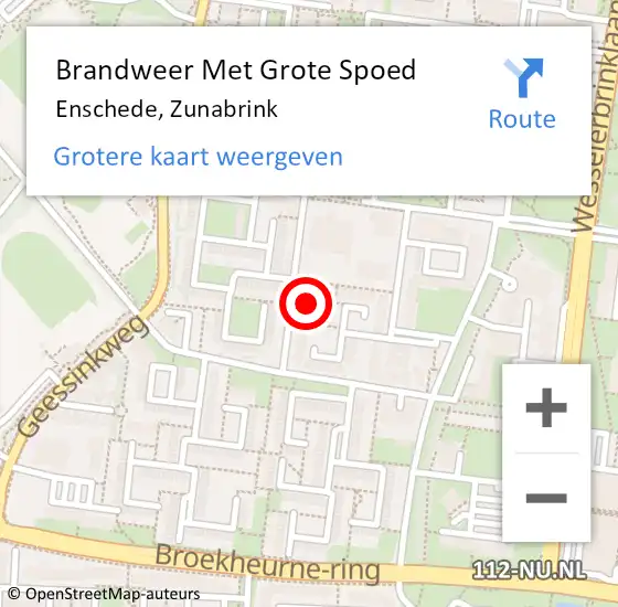 Locatie op kaart van de 112 melding: Brandweer Met Grote Spoed Naar Enschede, Zunabrink op 2 maart 2022 12:13