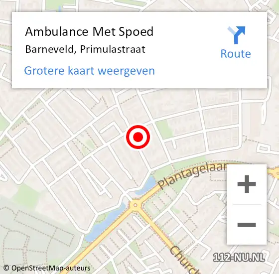 Locatie op kaart van de 112 melding: Ambulance Met Spoed Naar Barneveld, Primulastraat op 2 maart 2022 12:20